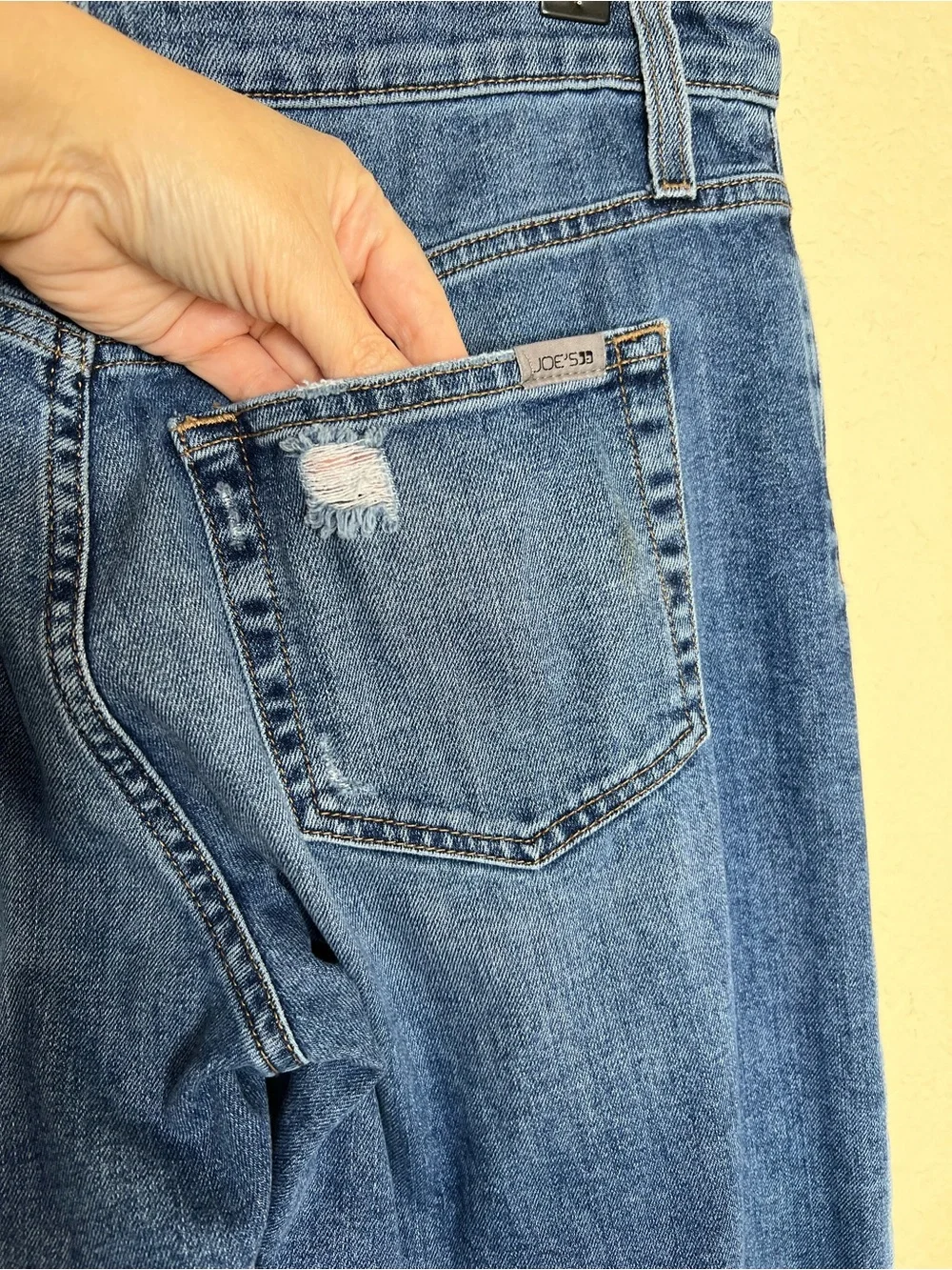 NTM: Joe’s Jeans Size 29 Cropped Straight Kick Flare Raw Hem Distressed Jeans